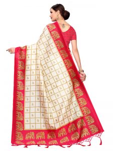 Wedding Pink Printed Mysore Art Silk Kanjivaram Sarees With Blouse