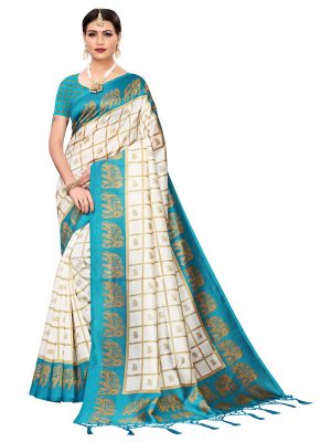 Wedding Rama Printed Mysore Art Silk Kanjivaram Sarees With Blouse