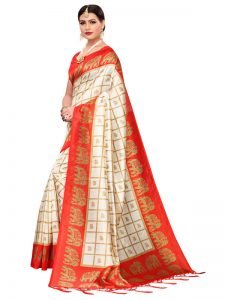 Wedding Red Printed Mysore Art Silk Kanjivaram Sarees With Blouse