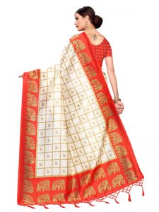 Wedding Red Printed Mysore Art Silk Kanjivaram Sarees With Blouse