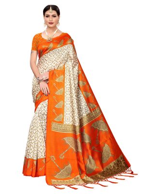 Wedding Umbrella Fenta Printed Mysore Art Silk Kanjivaram Sarees With Blouse