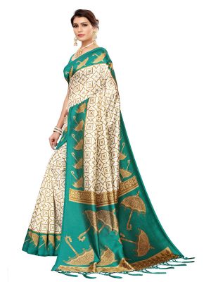 Wedding Umbrella Green Printed Mysore Art Silk Kanjivaram Sarees With Blouse