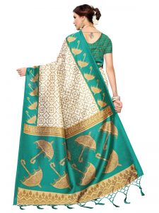 Wedding Umbrella Green Printed Mysore Art Silk Kanjivaram Sarees With Blouse