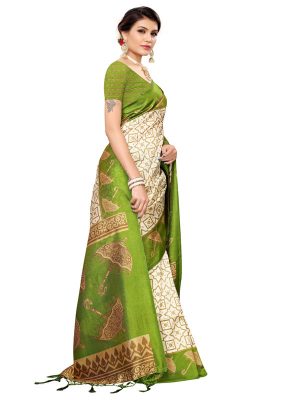 Wedding Umbrella Mehendi Printed Mysore Art Silk Kanjivaram Sarees With Blouse