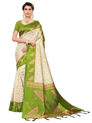 Wedding Umbrella Mehendi Printed Mysore Art Silk Kanjivaram Sarees With Blouse