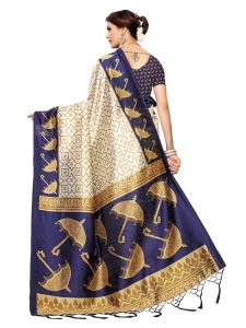 Wedding Umbrella Navy Printed Mysore Art Silk Kanjivaram Sarees With Blouse