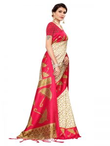 Wedding Umbrella Pink Printed Mysore Art Silk Kanjivaram Sarees With Blouse
