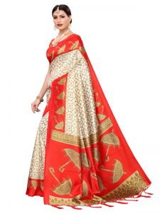 Wedding Umbrella Red Printed Mysore Art Silk Kanjivaram Sarees With Blouse