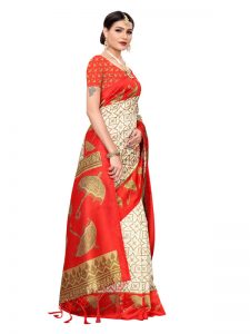 Wedding Umbrella Red Printed Mysore Art Silk Kanjivaram Sarees With Blouse