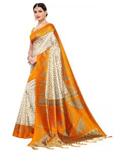 Wedding Umbrella Yellow Printed Mysore Art Silk Kanjivaram Sarees With Blouse