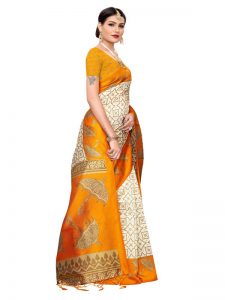 Wedding Umbrella Yellow Printed Mysore Art Silk Kanjivaram Sarees With Blouse