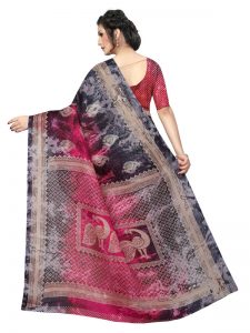 Prism Keri Pink Printed Jute Silk Saree With Blouse