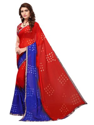 Bandhani Square Shiffon Saree With Blouse