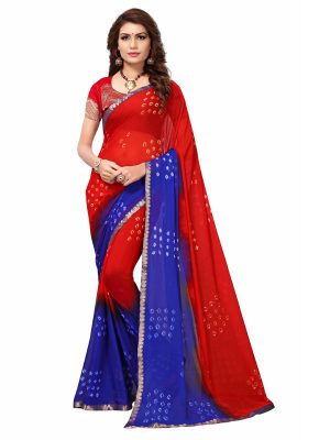 Bandhani Square Shiffon Saree With Blouse