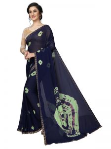 Beautiful Navy Shiffon Saree With Blouse