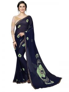 Beautiful Navy Shiffon Saree With Blouse