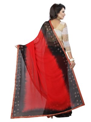 Black Red Bandhani Shiffon Saree With Blouse