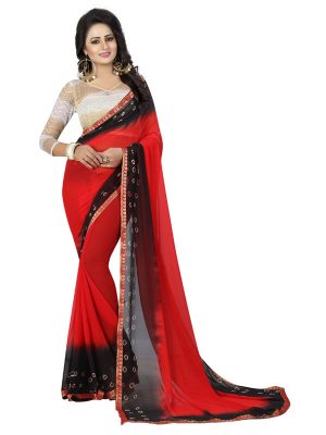 Black Red Bandhani Shiffon Saree With Blouse