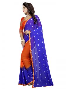 Blue Fenta Bandhani Shiffon Saree With Blouse