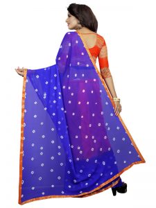 Blue Fenta Bandhani Shiffon Saree With Blouse