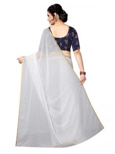 Bundi White Shiffon Saree With Blouse