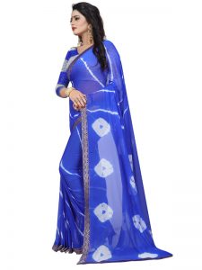 Jaquard Blue Shiffon Saree With Blouse