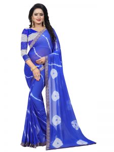 Jaquard Blue Shiffon Saree With Blouse