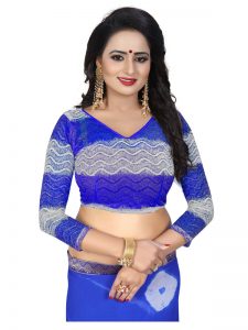 Jaquard Blue Shiffon Saree With Blouse