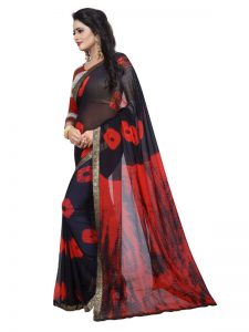 Jaquard Red Shiffon Saree With Blouse