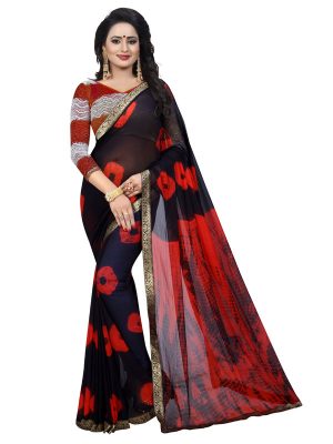 Jaquard Red Shiffon Saree With Blouse