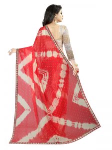 Lehariya Bindu Red Shiffon Saree With Blouse