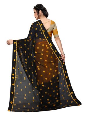 Satin Bandhani Black Shiffon Saree With Blouse