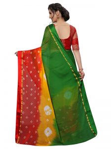 Satin Bandhni Green Shiffon Saree With Blouse