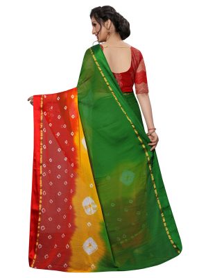 Satin Bandhni Green Shiffon Saree With Blouse