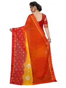 Satin Bandhni Red Shiffon Saree With Blouse