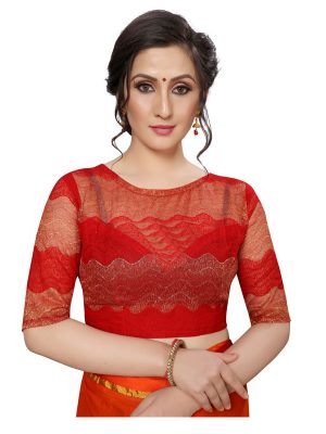 Satin Bandhni Red Shiffon Saree With Blouse