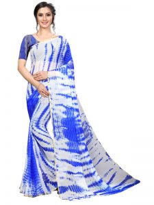 Shading Blue Shiffon Saree With Blouse