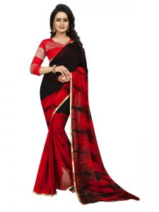 Sprinkle Red Shiffon Saree With Blouse