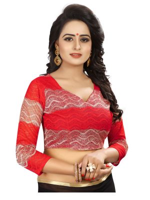 Sprinkle Red Shiffon Saree With Blouse