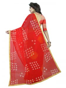 Yellow Square Bandhani Shiffon Saree With Blouse