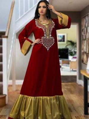 Moroccan Style Kaftan Maroon Color