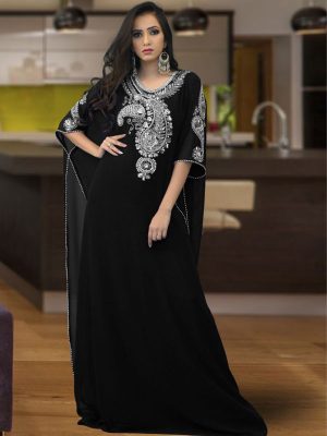 Embroidered Hand Made Black Color Free Size Kaftan