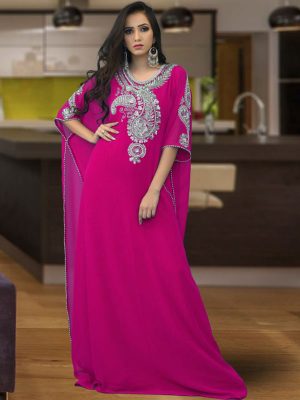 Embroidered Hand Made Pink Color Free Size Kaftan
