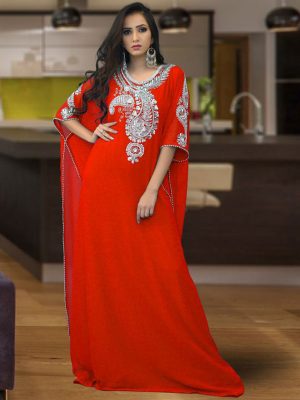Embroidered Hand Made Red Color Free Size Kaftan