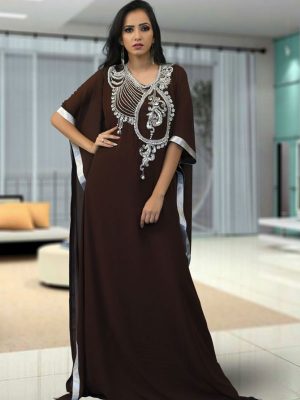 Modest Muslim Evening Brown Color Kaftan