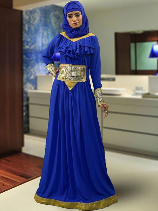 Muslim Formal Evening Blue Color Abaya - Zakarto