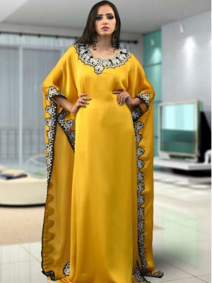 Evening Golden Yellow Color Kaftan