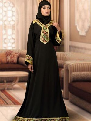 Modest Black Color Maxi Dress Abaya