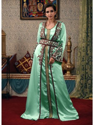 Mint Green Color Thread Work Morrocon Kaftan