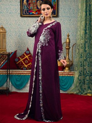 Exquisite Violet Color Traditional Embroidered Kaftan